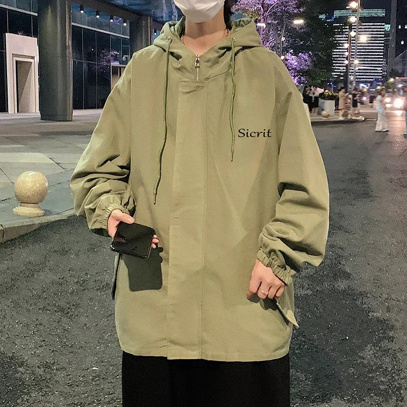 HEARUJOY  -  Men's Oversized Jackets Cotton With Hat Man Letter Print Coat Casual Wear Autumn 5XL Safari Style Jacket For Men Outerwear
