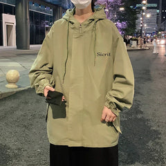 HEARUJOY  -  Men's Oversized Jackets Cotton With Hat Man Letter Print Coat Casual Wear Autumn 5XL Safari Style Jacket For Men Outerwear