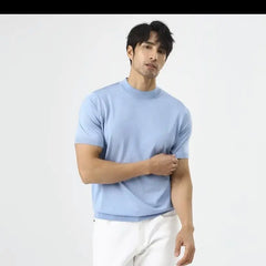 HEARUJOY  -  New Summer Men Knitted Short-sleeved T-shirt Slim Fit and Slim Solid Color Breathable Knitted Fabric Pullover
