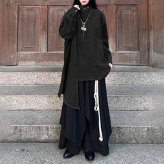 HEARUJOY  -  Y2k Layered Buttoned Culottes Dark Gothic Style Hakama Genderless Japanese Streetwear Casual Wild Wide-Leg Samurai Pants Unisex