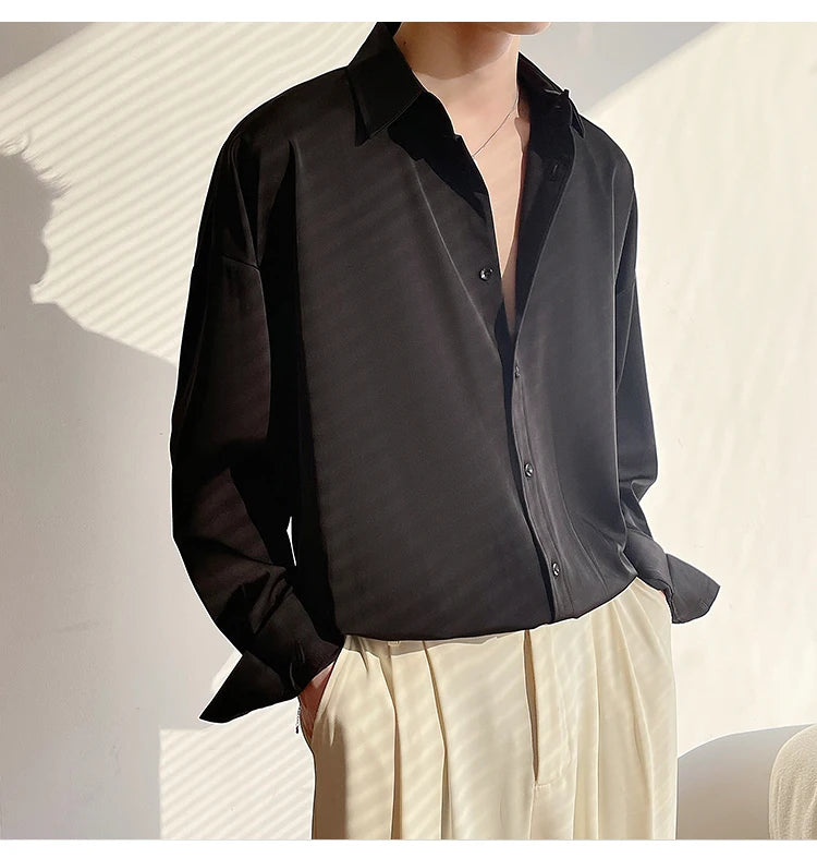 HEARUJOY  -  Long Sleeved Shirt Men Oversized Fashion Social Mens Dress Shirt Korean Loose Ice Silk White Shirt Mens Office Formal Shirts