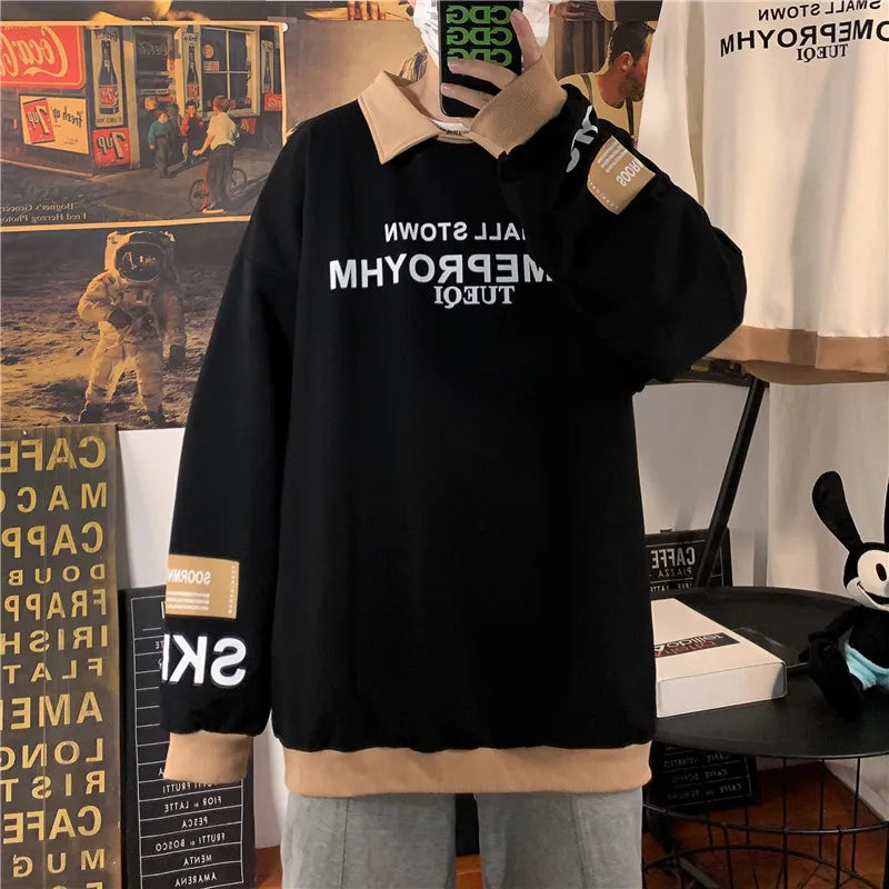 HEARUJOY  -  Autumn Lapel Hoodie Men Fashion Print Casual Oversized Sweatshirt Men Streetwear Hip Hop Loose Pullover Hoodies Mens Hoody