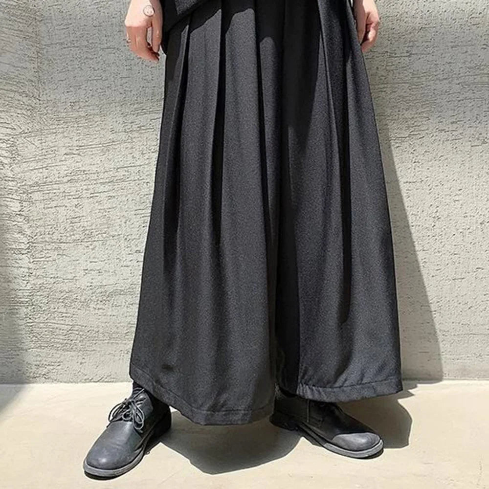 HEARUJOY  -  XS-5XL Mens Culottes Pleated Casual Samurai Pants Hakama Spring Streetwear Fashion Personality Wide Leg Pants Men'S Clothing New