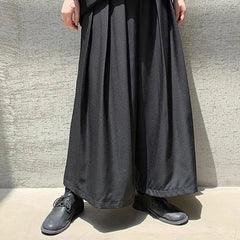 HEARUJOY  -  XS-5XL Mens Culottes Pleated Casual Samurai Pants Hakama Spring Streetwear Fashion Personality Wide Leg Pants Men'S Clothing New