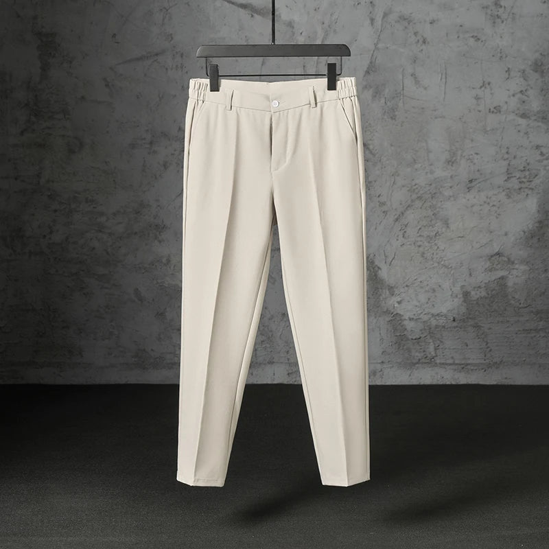 HEARUJOY  -  New Fashion Male Suit Pants Light Luxury Draped Cropped Button-down Business Casual Pants Premium Slim-fit Elegant Dress Trouser