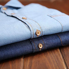 HEARUJOY  -  Fashion Korean Style Denim Shirt For Men 100% Cotton Long Sleeve Slim Fit Tops Spring Autumn Casual Denim shirts Plus Size 4XL