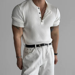 HEARUJOY  -  Summer Short Sleeved T-shirt Men Slim Fit Fashion Casual White T Shirt Men Streetwear Korean Black Button T Shirt Mens Top M-3XL