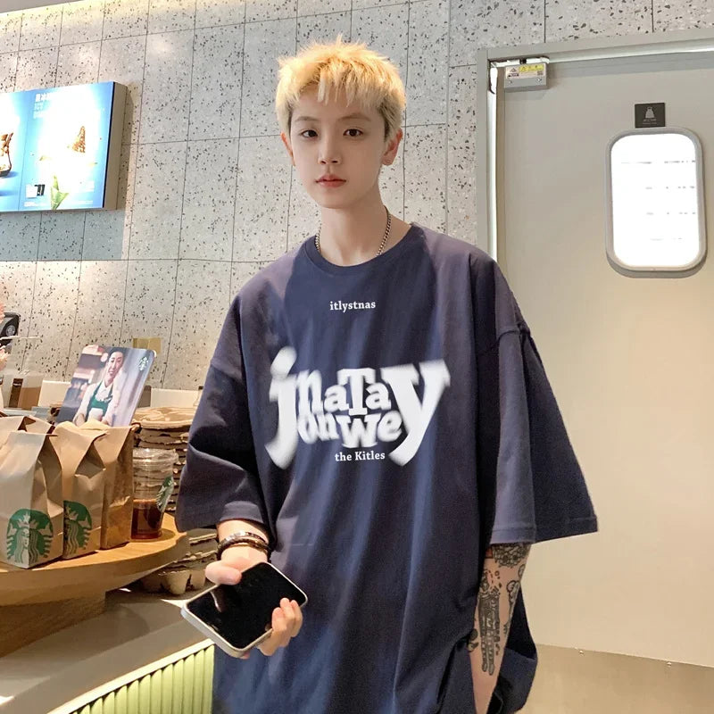 HEARUJOY  -  T Shirt Oversized Cotton For Men White 5XL Men's Letter Print T-shirts Male Casual Wear Summer Tee Shirts Unisex Big Size