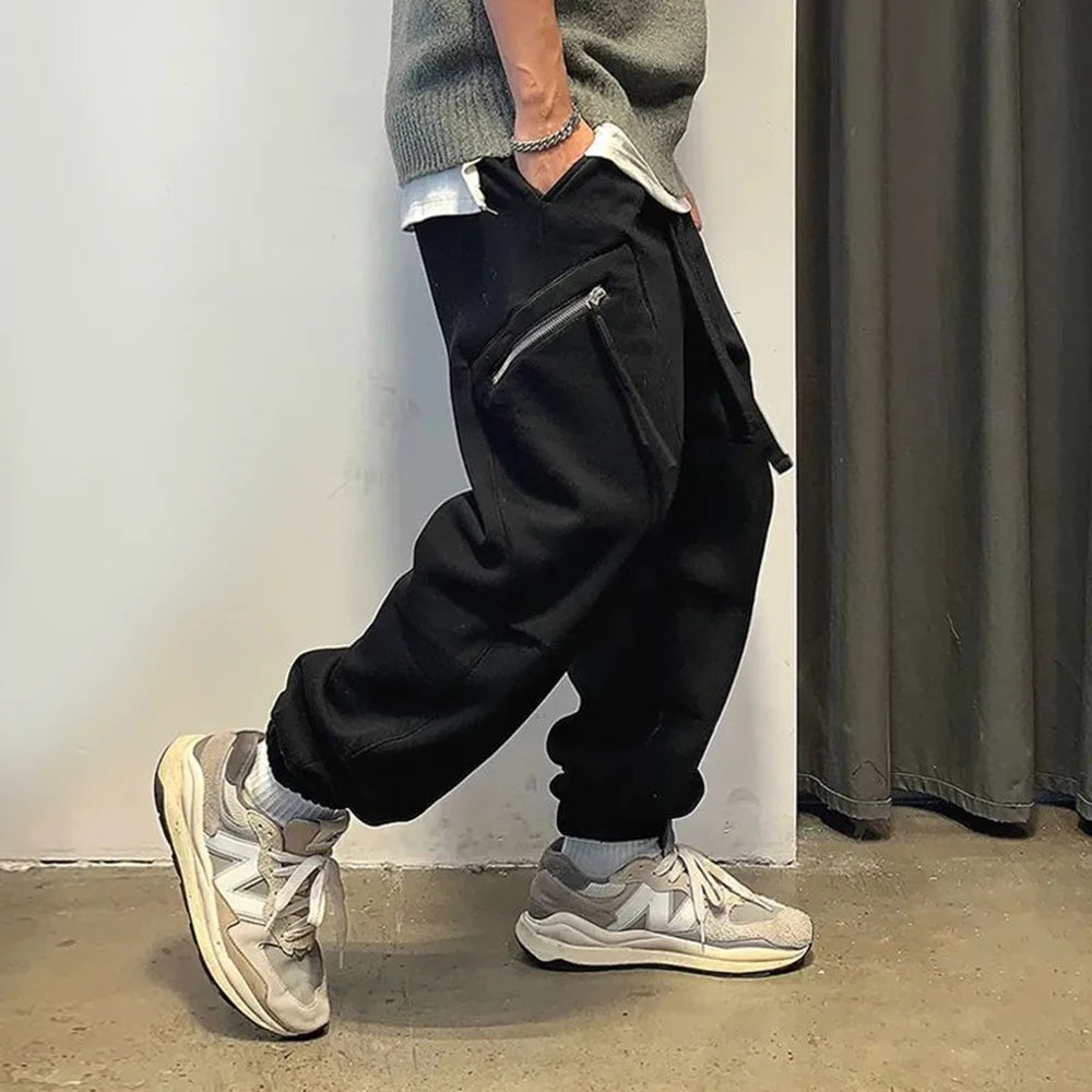 Hearujoy Cargo Joggers Mens Casual Straight-Leg Contrasting Casual American Cotton Loose Cargo Pants Street Fashion Sweatpants For Men