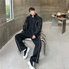 Hearujoy High Grade Sportswear Suits Handsome Casual Sweatshirt Jacket Men Loose Cardigan Jacket Wide Leg Pants Elegant Joggers 2pcs Set