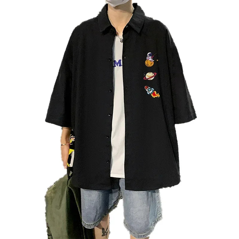 HEARUJOY  -  Men's Oversized Shirts White Mens Fashion Blouse Funny 5xl Oversize Half Sleeves Dress Shirt for Men Print New Clothing Casual