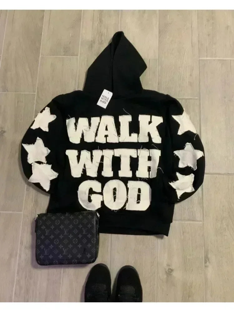 Hearujoy Y2K New Flash Diamond Hoodie American Retro Letter Embroidered Oversized Sweatshirt Men’s Hip Hop Gothic Punk Loose Sports Shirt