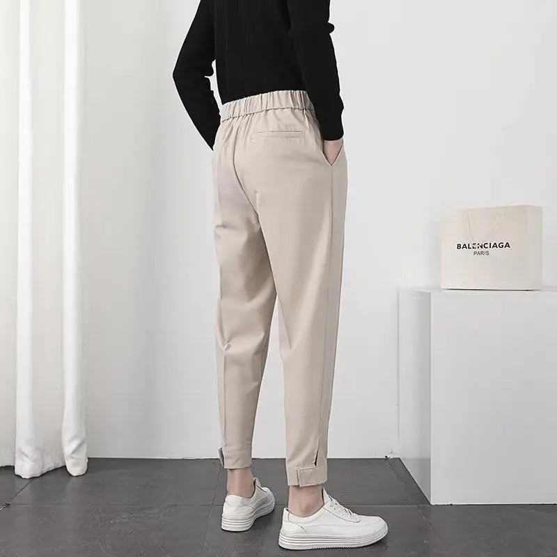 HEARUJOY  -  Summer Fashion Leggings Trendy Versatile Suit Pants Men's Solid Patchwork Zippere Button Pockets 9-inch Straight Casual Trousers