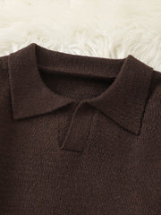 HEARUJOY  -  New Popular Autumn and Winter Pure Color Polo Collar V-Neck Pullover Sweater Casual Round Neck High-End Textured Knitted Men's Pullover