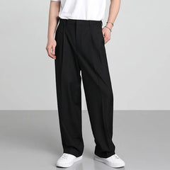 Hearujoy Korean Style Men's Suit Pants Droop Business Casual Straight Wide Leg Zippers Solid Color Male Trousers Summer 9C6576