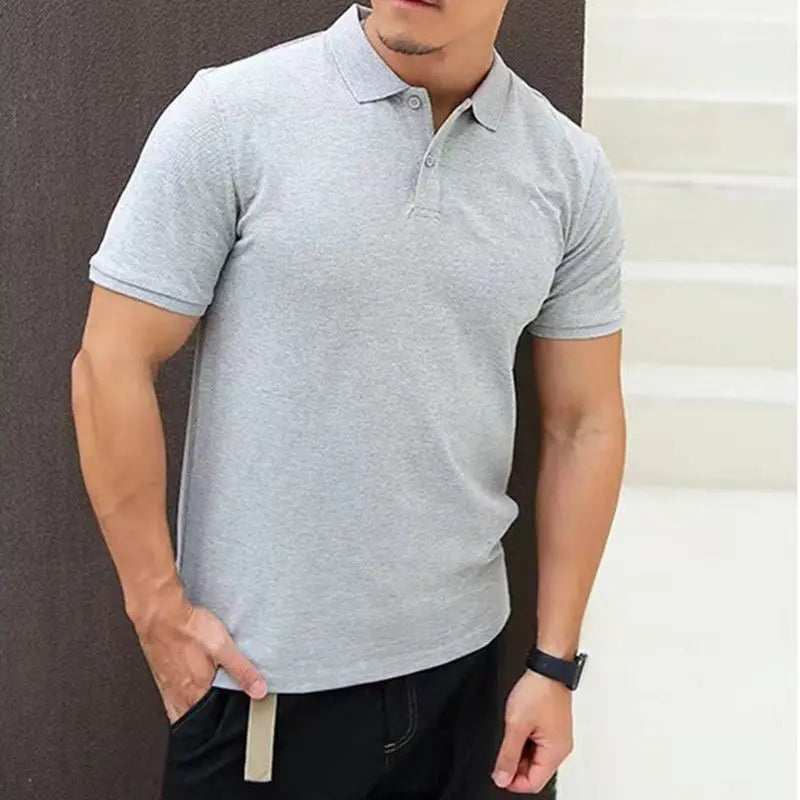 HEARUJOY  -  Male With Collar Tee White Tops Skinny Polo Shirts Plain Mens T-shirt Gym Muscles Smooth Men's Clothing Comfortable Casual Xl