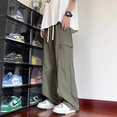 HEARUJOY  -  Ice Silk Workwear New Summer Casual Straight Loose Trendy Pocket Zipper Men's Casual Long Pants