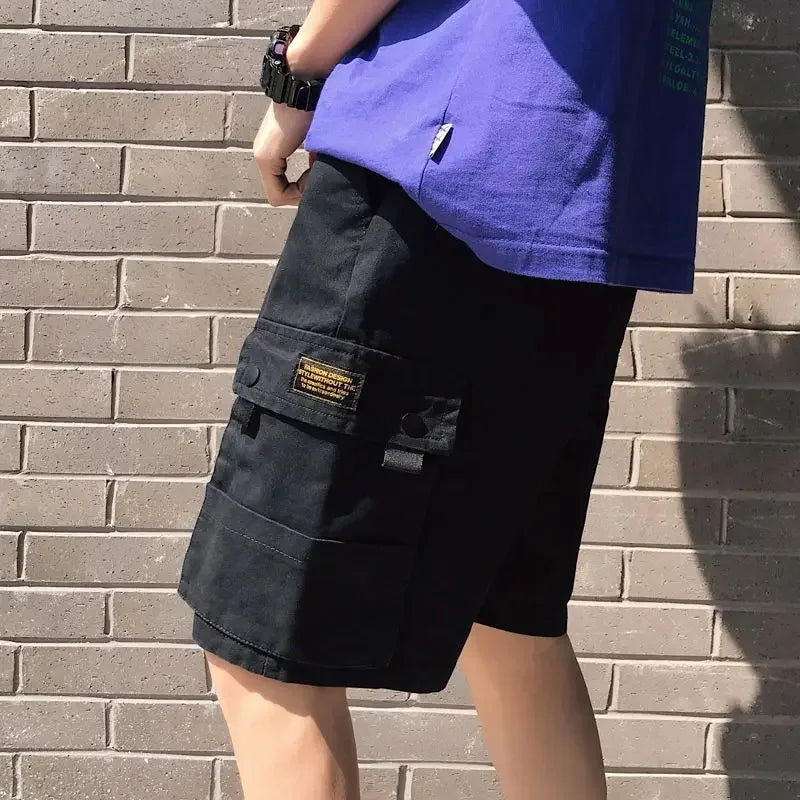 HEARUJOY  -  Oversize Wide Multi Pocket Loose Baggy Short Pants for Men Solid Big Size Elastic Waist Mens Cargo Shorts Hevy Whate Cotton Tall