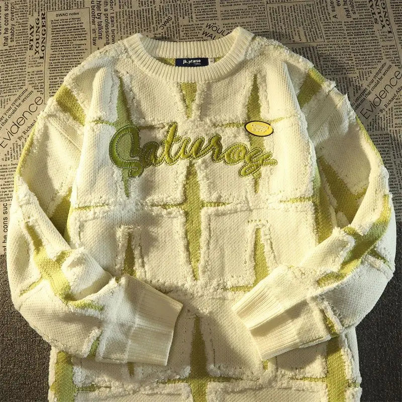 HEARUJOY  -  American Retro High Street Star Sweater Men's Spring Autumn Loose Lazy Style Oversize Japanese Knitted Jacket