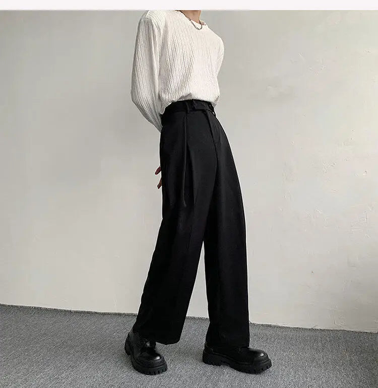 HEARUJOY  -  Korean Black Suit Pants Men Oversized Fashion Social Mens Dress Pants Loose Straight Wide Leg Pants Mens Office Formal Trousers