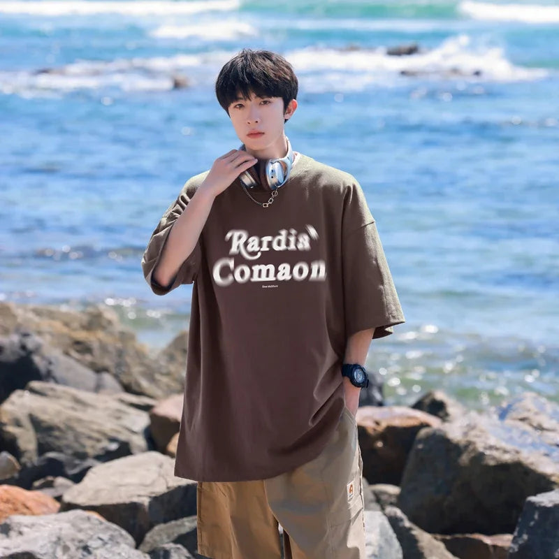HEARUJOY  -  T Shirt Oversized Cotton For Men White Men's 5XL Letter Print T-shirts Men Casual Wear Summer Tee Shirts Big Size Clothing