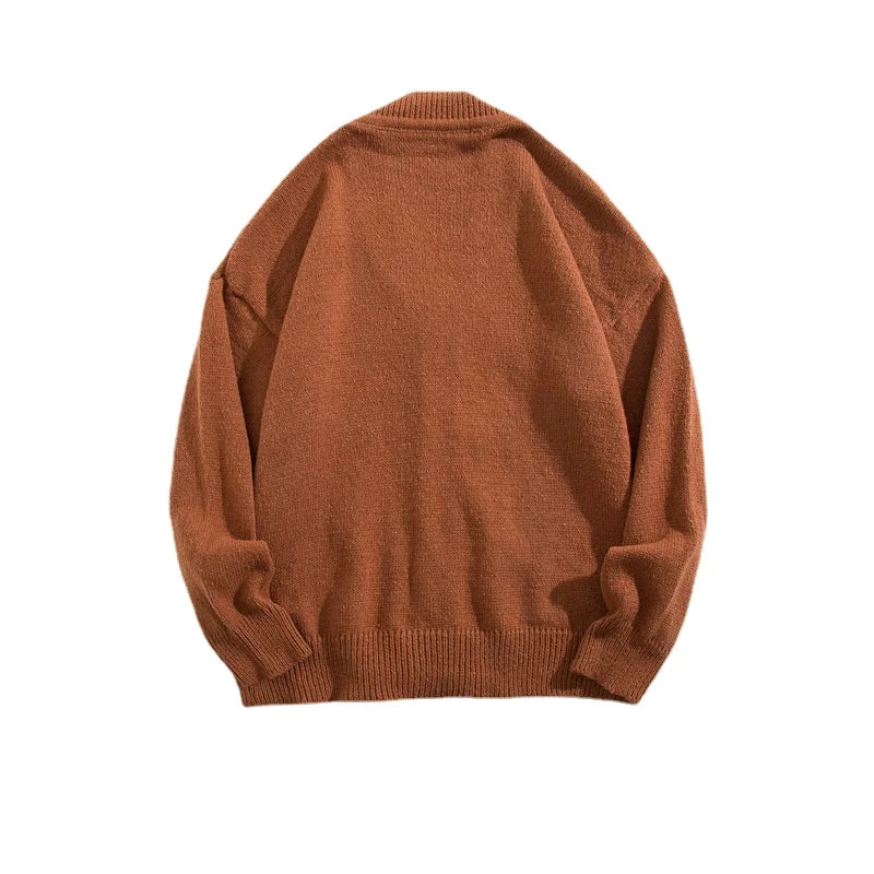 HEARUJOY  -  Autumn Winter Men Casual V-Neck Cardigan Sweaters Solid Color Long Sleeve Outerwear Single-breasted Male Loose Knitted Coats