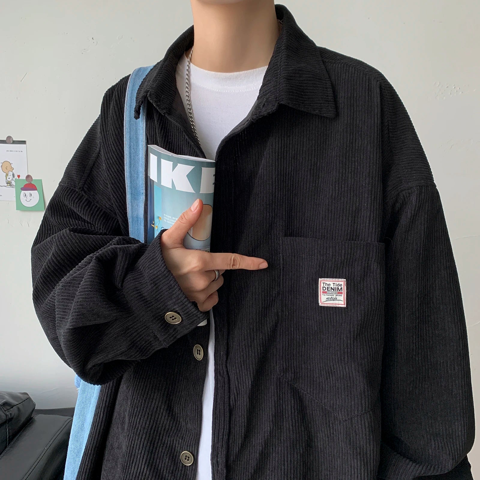 HEARUJOY  -  Men's Corduroy Long Sleeve Shirts Autumn Korean Shirt Woman Fashion Casual Oversize Shirt Printed Clothing Streetwear 3XL
