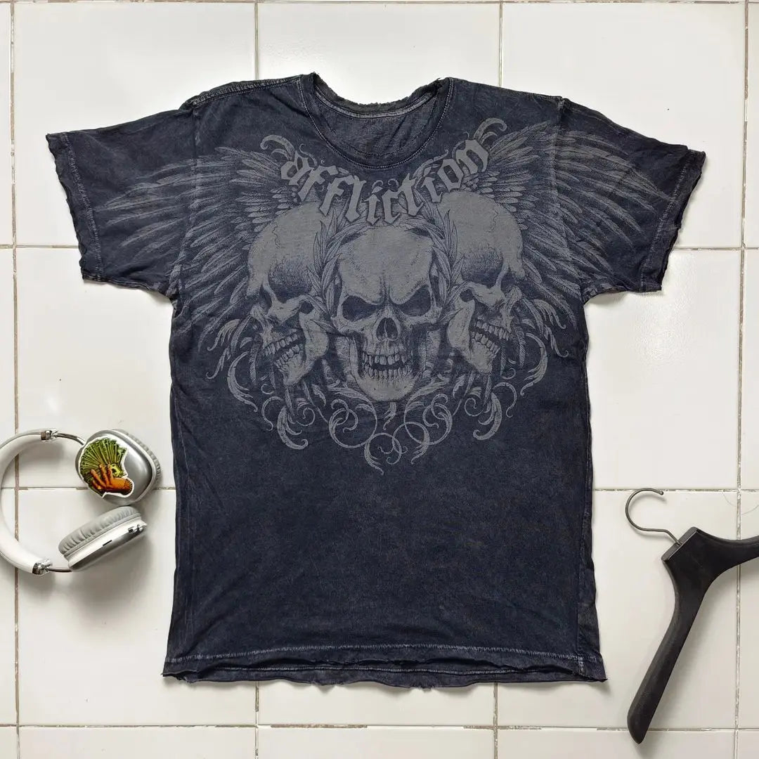 Hearujoy Y2k European and American Hip-hop Skull Oversized T-shirt Street Harajuku Retro Letter Print Top Men Casual Graphic t shirts