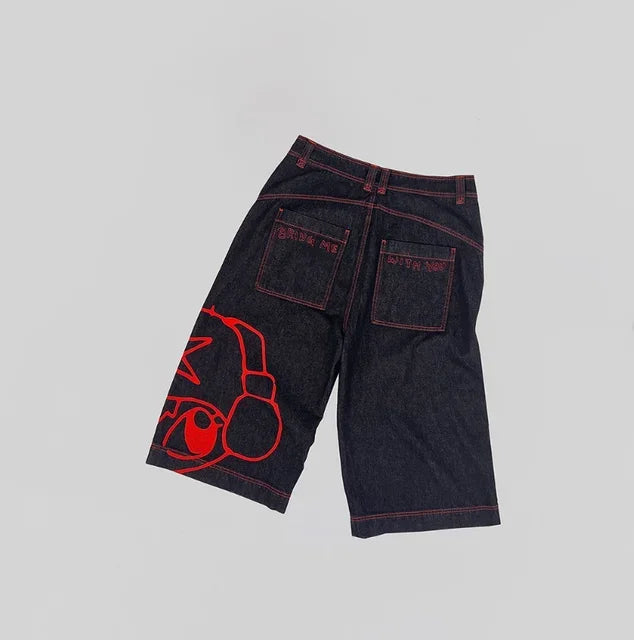 Hearujoy Y2K Vintage Shorts Harajuku Hip Hop Printing Baggy Denim Gym Shorts Summer New Men and Women Gothic Basketball Shorts Streetwear