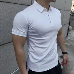 HEARUJOY  -  Male With Collar Tee White Tops Skinny Polo Shirts Plain Mens T-shirt Gym Muscles Smooth Men's Clothing Comfortable Casual Xl