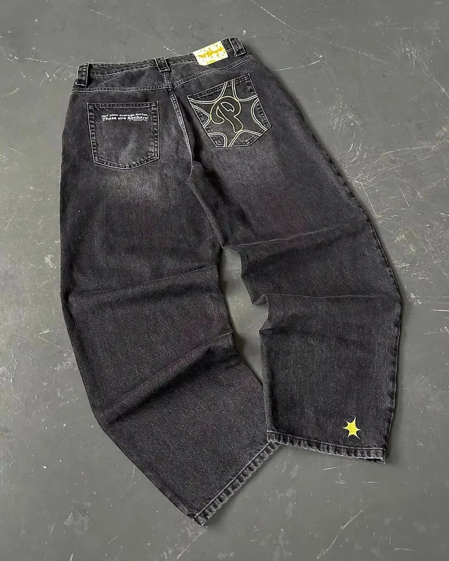 Hearujoy Y2K New Line Embroidered Red Denim Mid Pants American Retro Gothic Jeans Men Street Hip Hop Harajuku Punk Loose Wide Legs Shorts