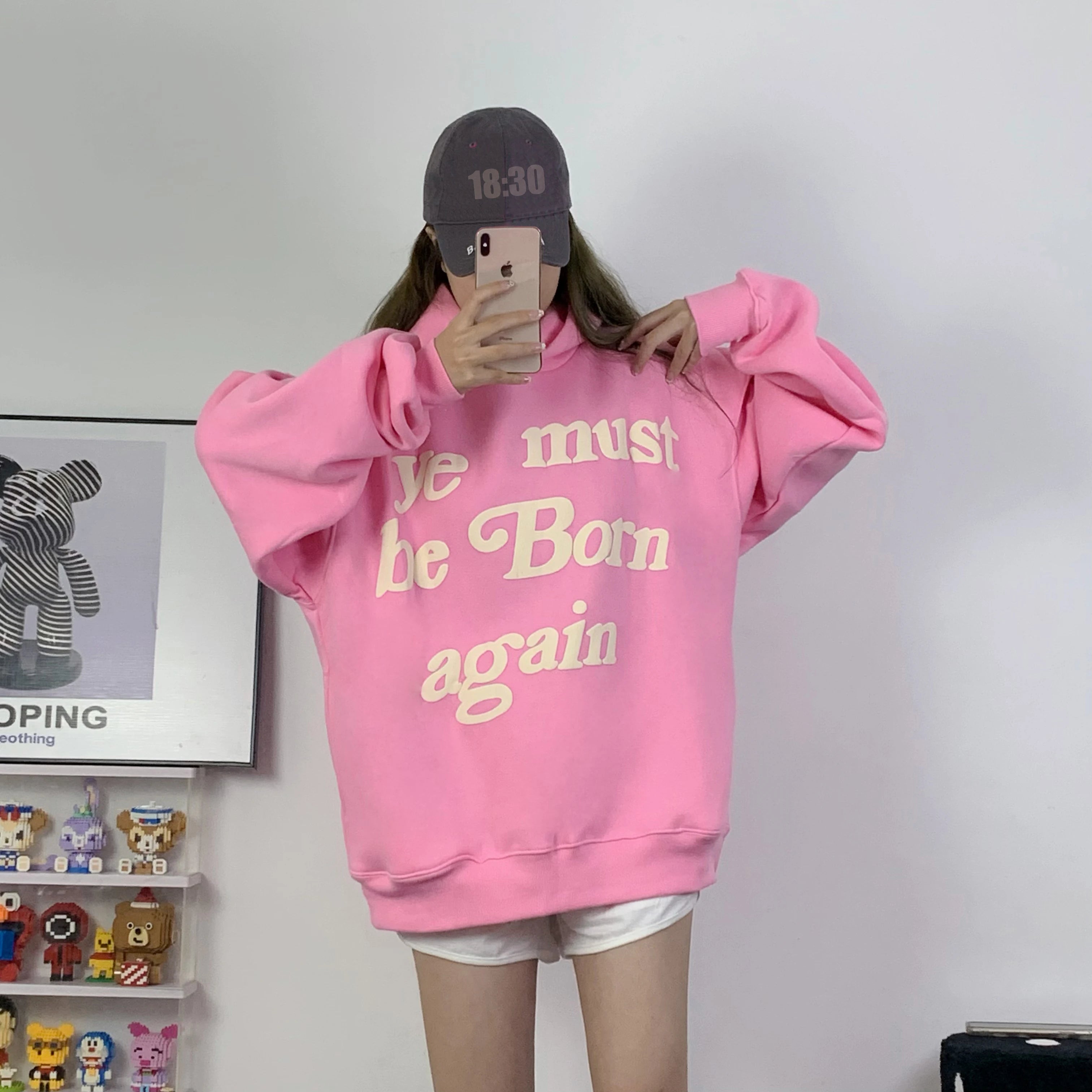 Hearujoy Puff Print Kanye West Hoody Men Women 1:1 Pink Ye Must Be Born Again Hoodie Oversize Fit Pullovers CPFM Sweatshirts