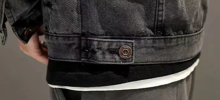HEARUJOY  -  Black Padding with Embroidery Jeans Coat for Men Warm Wool Sheep Denim Jackets Man Padded Blue Washed Worn One Piece G Casual