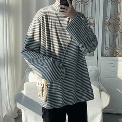 HEARUJOY  -  Turtleneck High Collar T Shirt For Man Striped Top Bulk With Wholesale Men's Clothing Long Sleeve Quotes Full Xl F Pullover