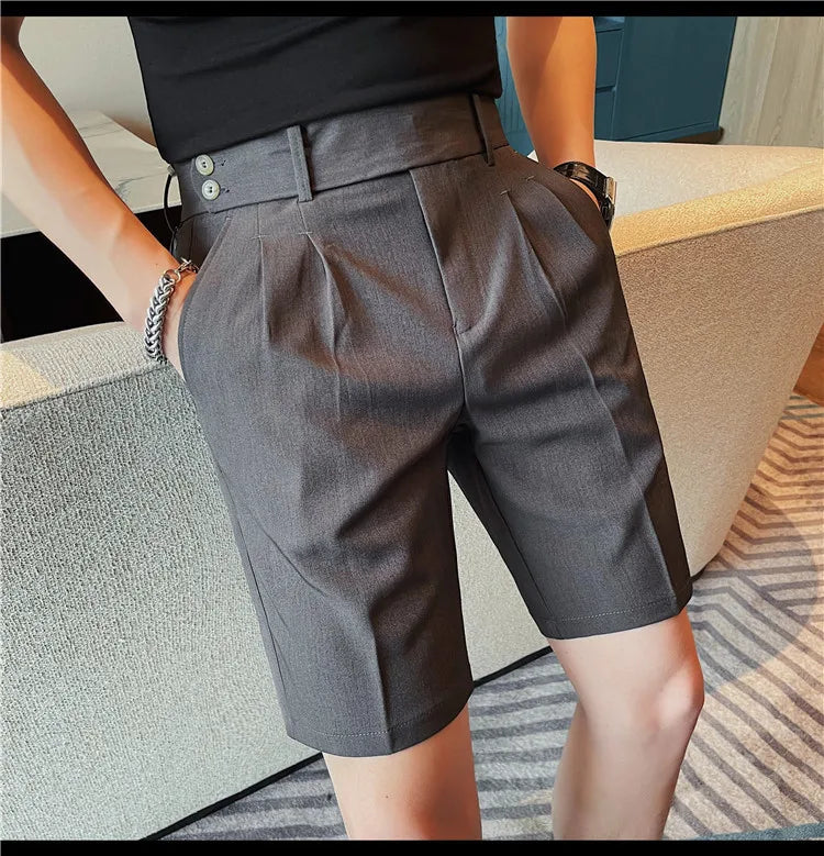 HEARUJOY  -  New Men Summer Slim-fit British Style Suit Shorts Light Luxury Business Straight-leg Shorts Leisure Button-down Half-pants M-3XL