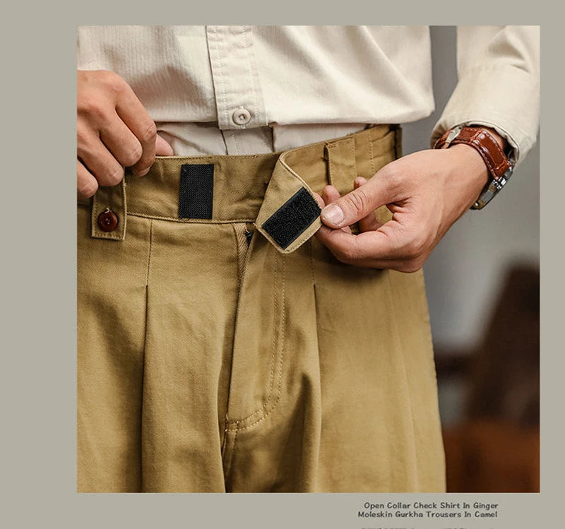 HEARUJOY  -  American Vintage Gurkha Trouser For Men British Style Casual Loose Straight Cargo Pants Spring Autumn Fashion Cotton Naples Pant