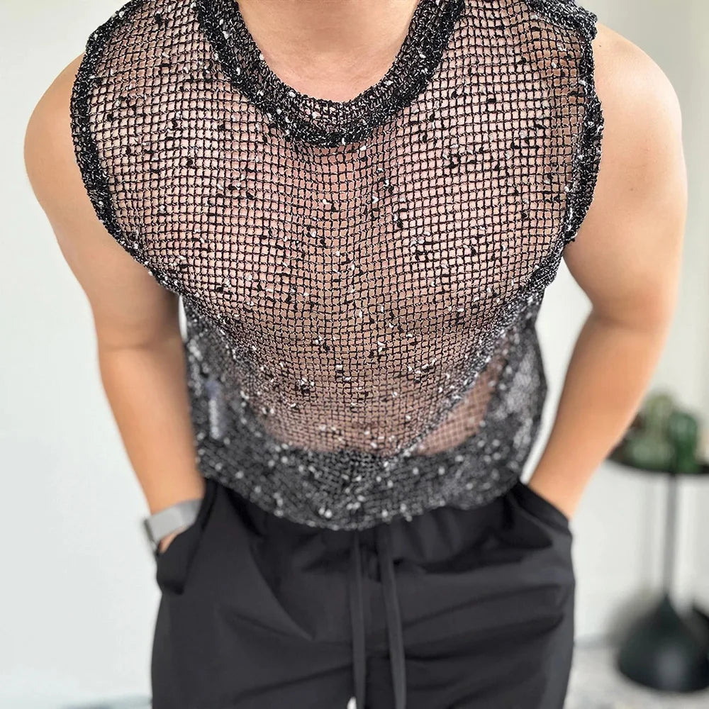 HEARUJOY  -  Mens Vest Knot Hollow Personality Sexy Body Shaping Tank Top Spring Summer Streetwear Niche Sleeveless Top Men'S Clothing 2025