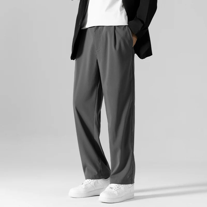 HEARUJOY  -  Autumn Men's Business Casual Suit Pants Summer Casual Long Wide Leg Dress Pants Men's Elastic Straight Office Formal Trousers