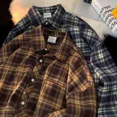 Hearujoy Spring Clothing Men's Leisure Retro Check Button-down Long Sleeve Shirts Lapel Streetwear Fashion Plaid Luxury Jacket Shirt