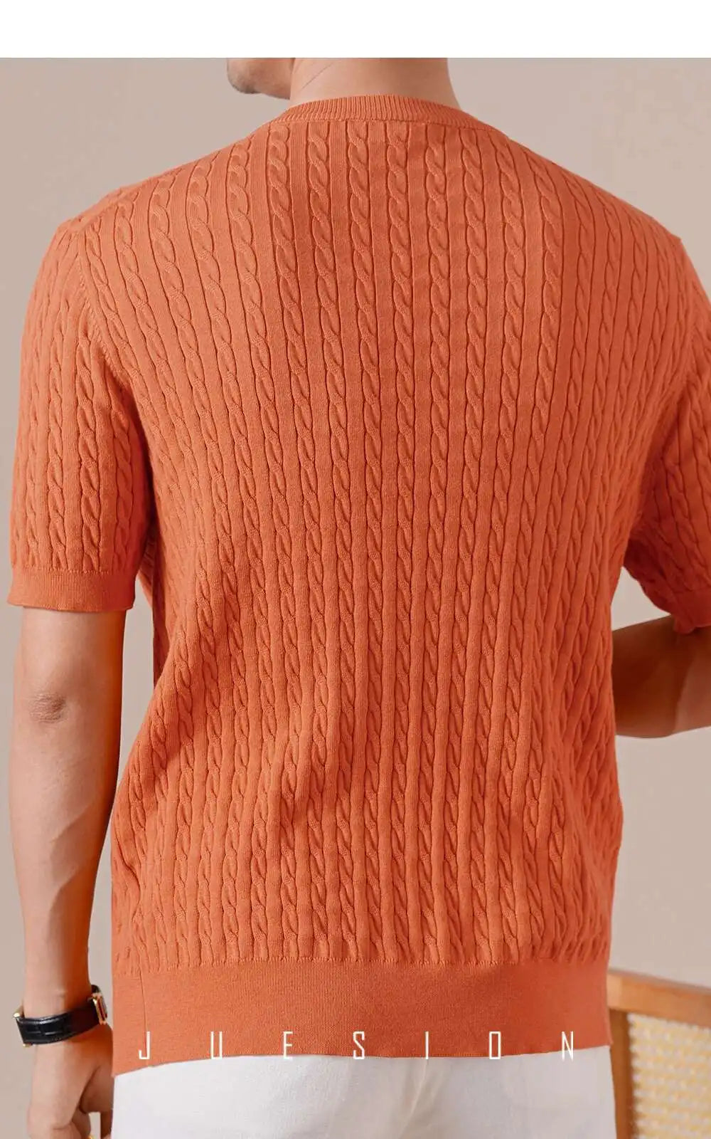 HEARUJOY  -  Summer Tencel Cotton Jacquard Knit Cardigan Men's Short Sleeve Thin Round Neck Draped Casual Business T-Shirt Breathable Polo