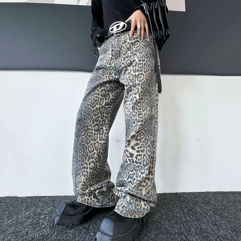 Hearujoy Leopard Print Men's Jeans Personality Men Denim Pants Niche Design Casual Male Trousers Spring Fashion 9C3998