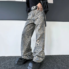 Hearujoy Leopard Print Men's Jeans Personality Men Denim Pants Niche Design Casual Male Trousers Spring Fashion 9C3998