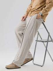 HEARUJOY  -  New Korean Men's Casual Pants Banded Waist Stretch Semi-Wide Pleated Suit Slacks Straight Loose Draped Trousers