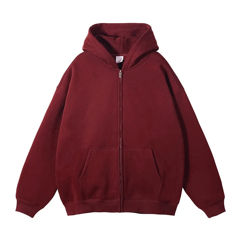 HEARUJOY  -  New Men's Hoodies Sweatshirts Zipper Hoodie Solid Color Hip Hop Mens Hooded Jacket Loose Track Hoodie Jacket Coat Streetwear