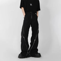 Hearujoy Design Zipper Slit Men Trousers Techwear Straight Tube Casual Black Pants Wide Leg Darkwear Male Streetwear Hip  Hop