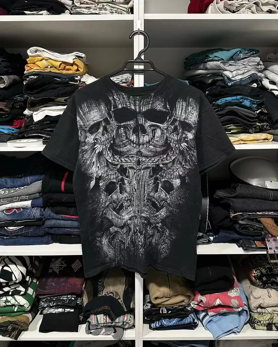 Hearujoy American New Double-Sided Oversized Printed T-shirt Y2K Retro Gothic Pure Cotton Short Sleeve Men Street Hip-Hop Trend Loose Top