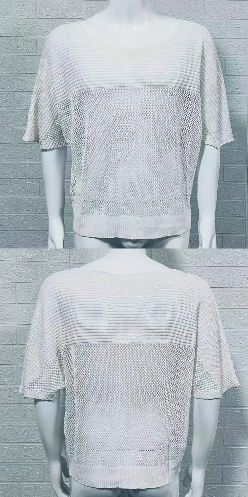 HEARUJOY  -  Summer Thin Hollow Out Knitted T Shirt For Men Round Neck Short Sleeved Pullover Top Fashion Casual Knitwear T-shirts Streetwear