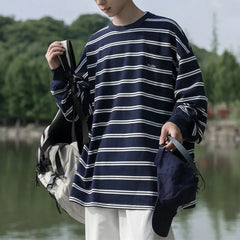 HEARUJOY  -  Casual Stripe Top Korean Style T-shirt Stripe Pattern Brand New Condition For Casual Wear Men Korean Style T-shirt
