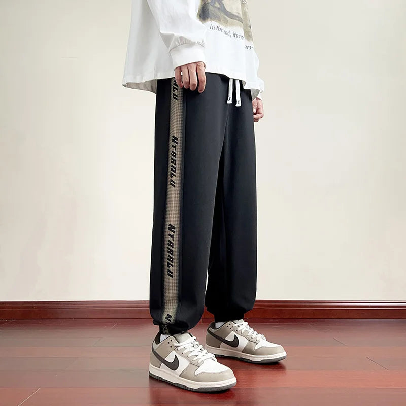 HEARUJOY  -  Side Stripe Joggers Men Trousers Autumn High Street Vibe Korean Wide-leg Trousers Casual Niche Straight-leg Loose Sports Pants