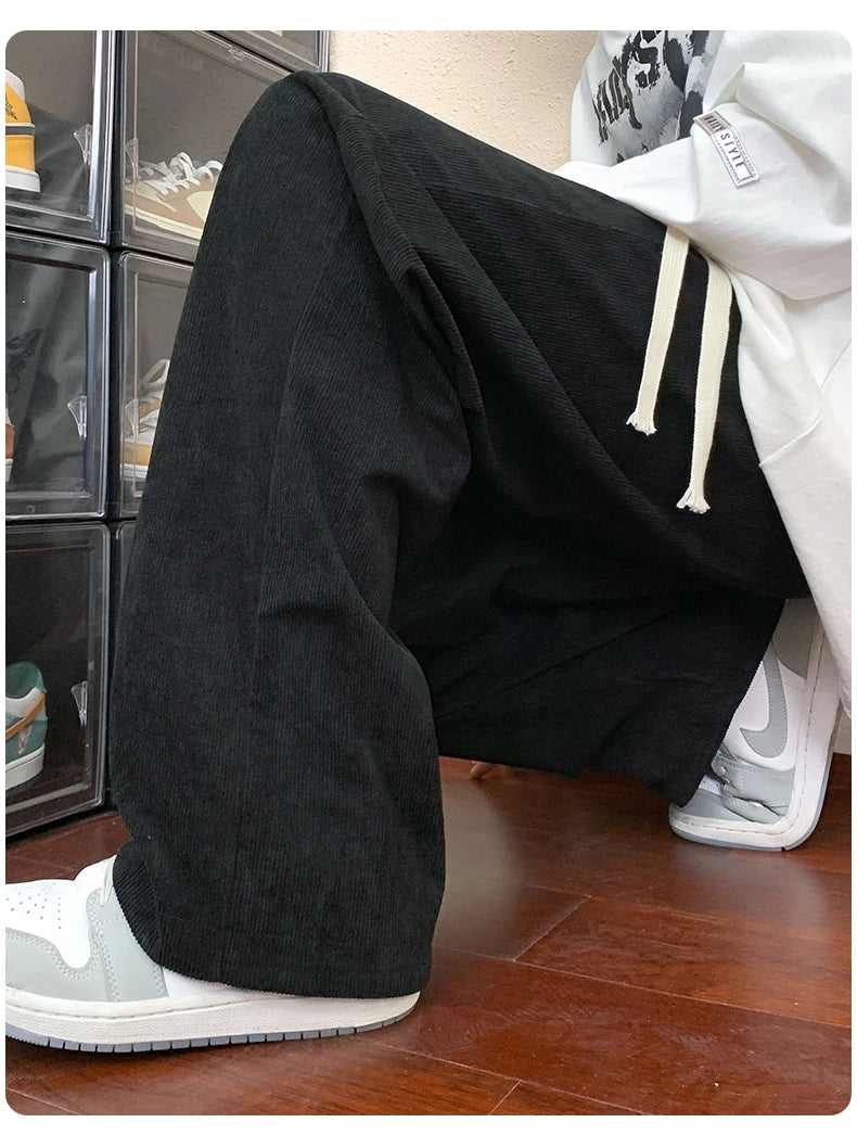 HEARUJOY  -  Autumn Loose Corduroy Pants Men Casual Baggy Pleated Pants Straight Joggers Design Wide Leg Trousers American Sensual Pants Men